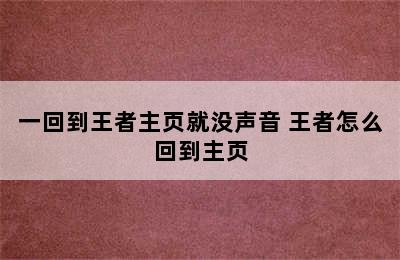 一回到王者主页就没声音 王者怎么回到主页